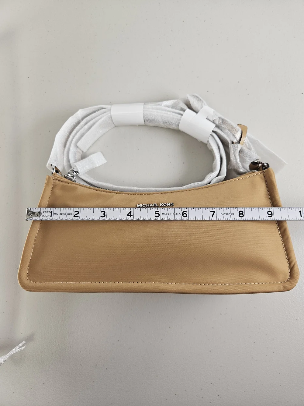NWT Michael Kors Zadie Small East West Top Zip Crossbody Bag Tan